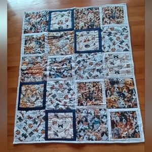 Quilt Colorblock Animal Dog Cat Print Reversible Patchwork Handmade Blanket